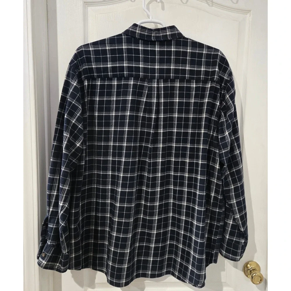 The Foundry Plaid Button Down Mens 3XL Navy Blue Excellent Flannel Shirt Thick